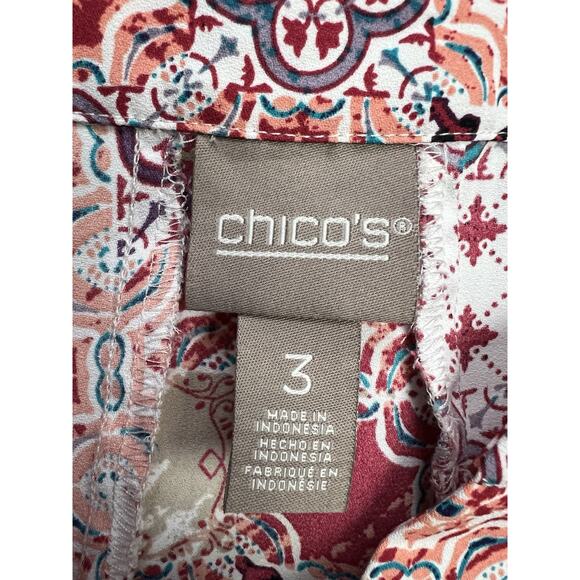 Chicos Patchwork Flutter Sleeve Top Chico's Size 3 Geometric Flowy Hi-Lo - Picture 4 of 8